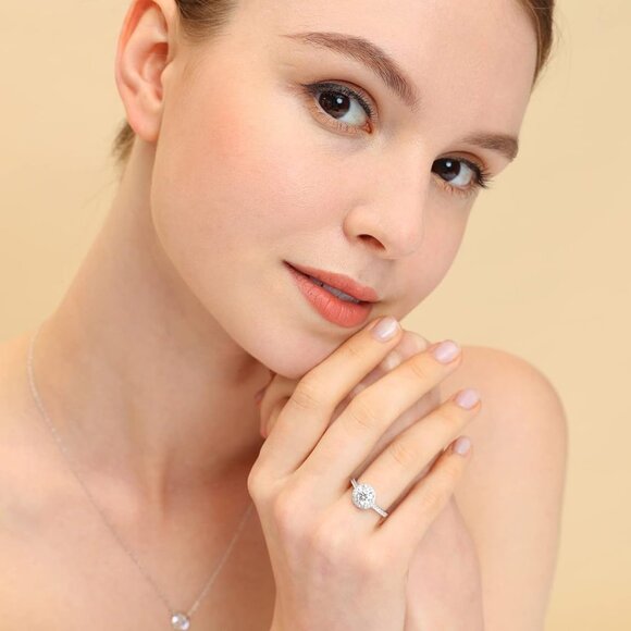 1.25CT 925 Sterling Silver Rings Round Halo CZ Engagement for Women Cubic Zircon - Picture 4 of 6